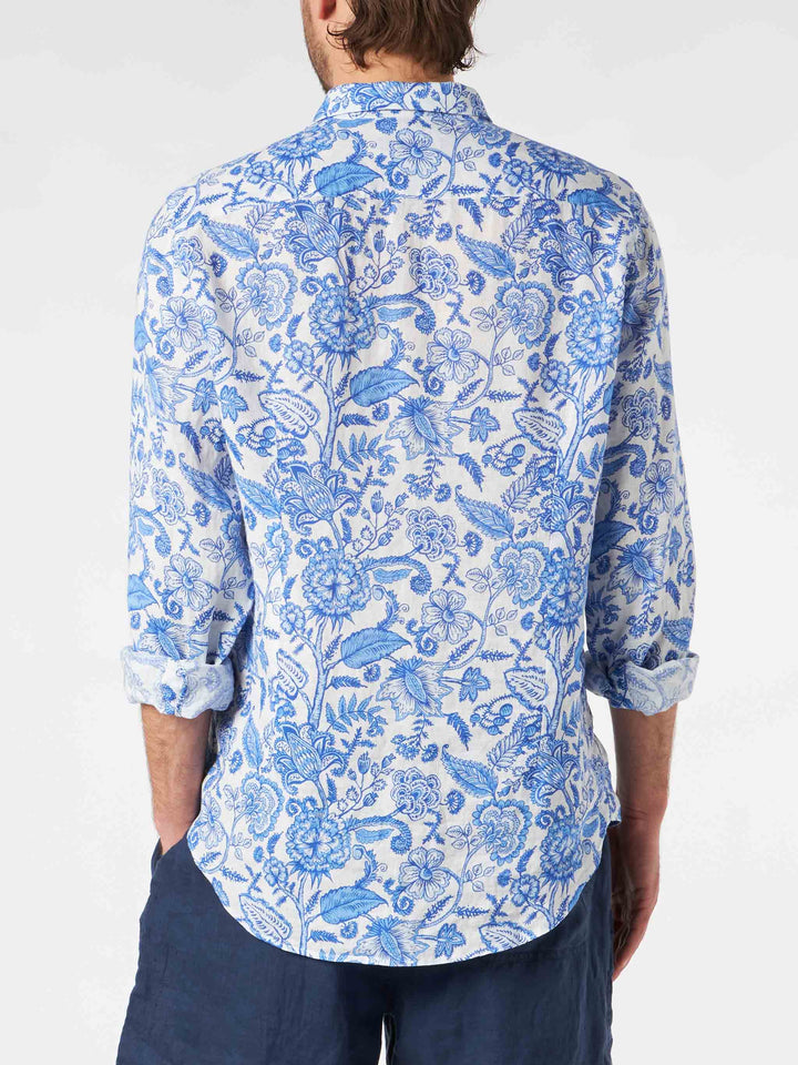 Man linen Pamplona shirt with flower print - MC2 Saint Barth