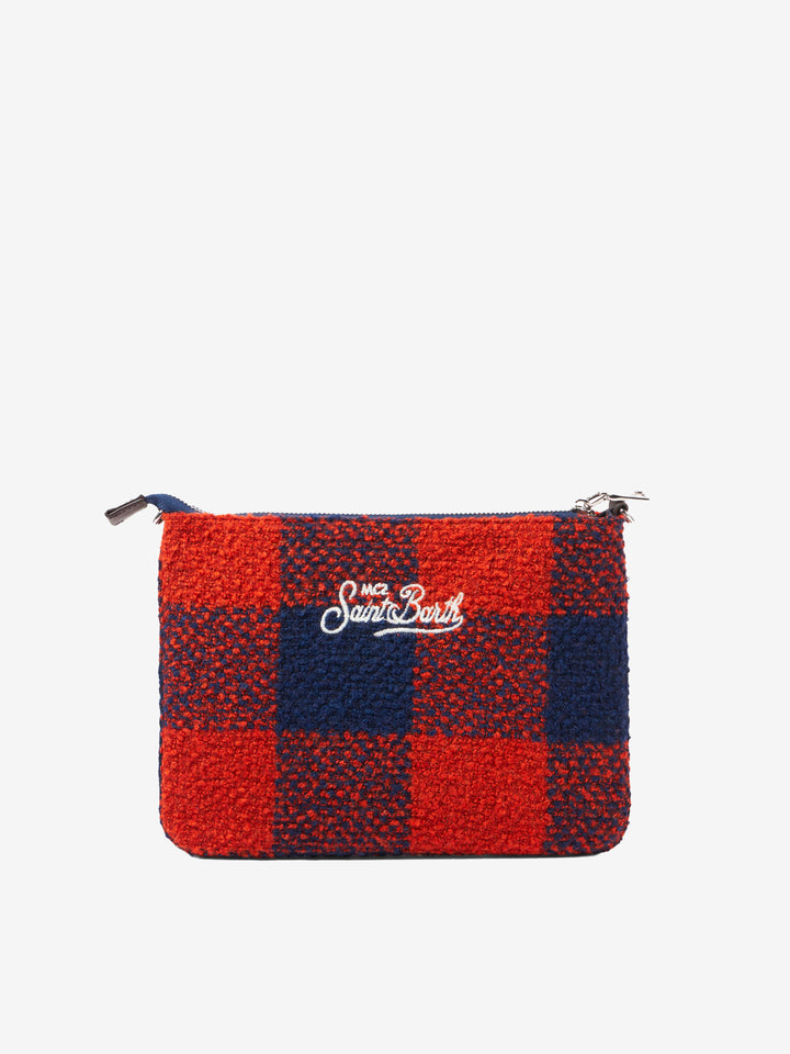 Parisienne wooly cross-body pouch bag with orange gingham pattern - MC2 Saint Barth