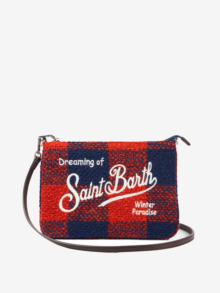 Parisienne wooly cross-body pouch bag with orange gingham pattern - MC2 Saint Barth