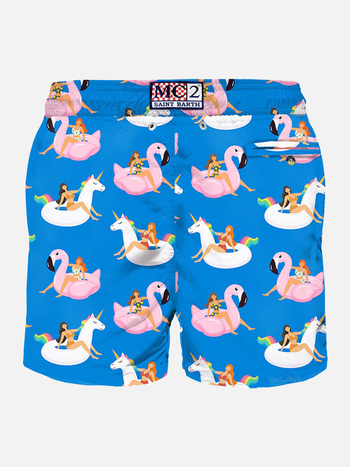 Man light fabric swim shorts with summer girls print - MC2 Saint Barth