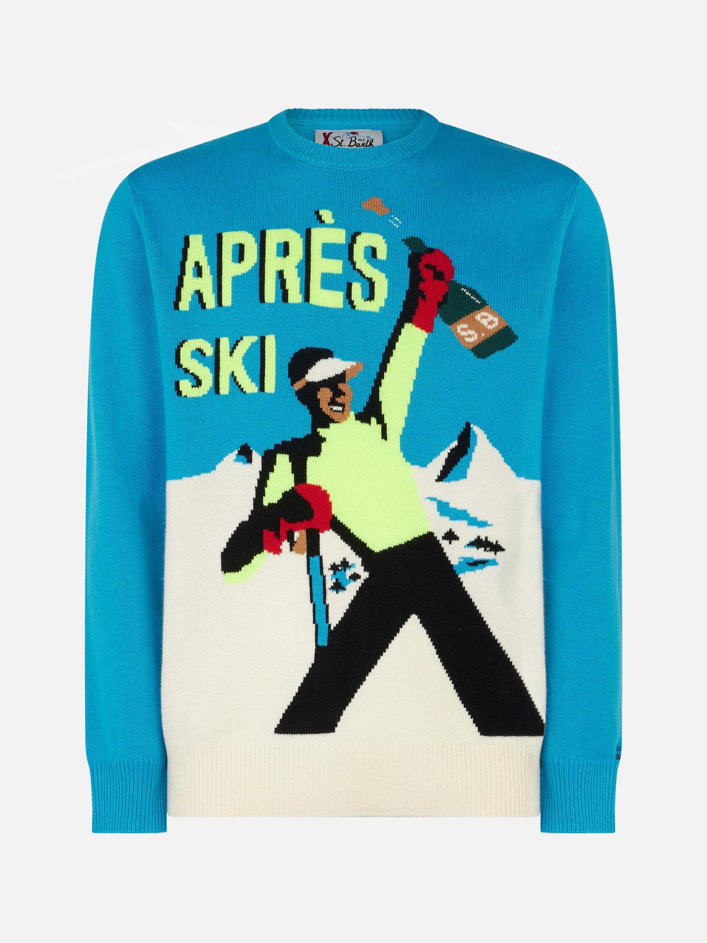 Herren-Pullover mit Rundhalsausschnitt und Après-Ski-Postkarten-Jacquard-Print