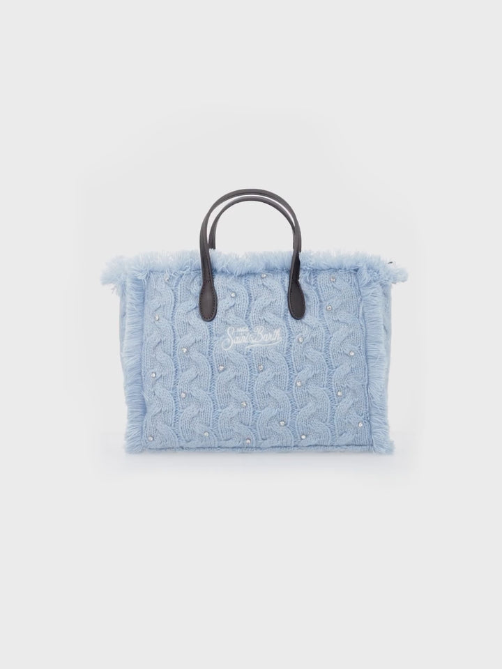 Hellblaue Colette-Handtasche mit Zopfmuster und Strassverzierung