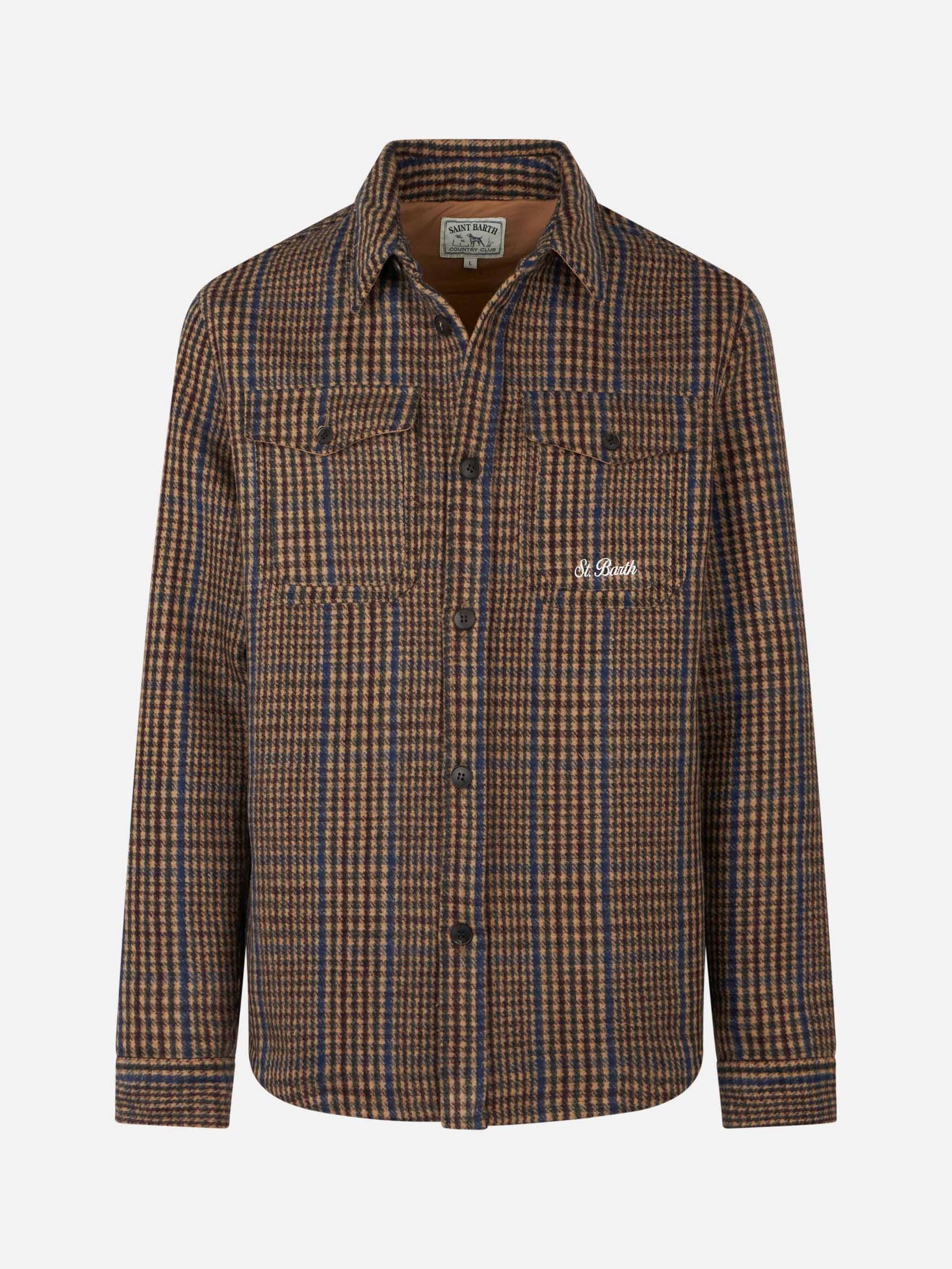 Man wooly Prince of Wales overshirt with pockets and patches - MC2 Saint Barth