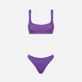 Bikini de bralette arrugado morado para mujer 