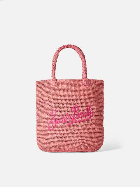 Raffia bucket pink bag with embroidery - MC2 Saint Barth