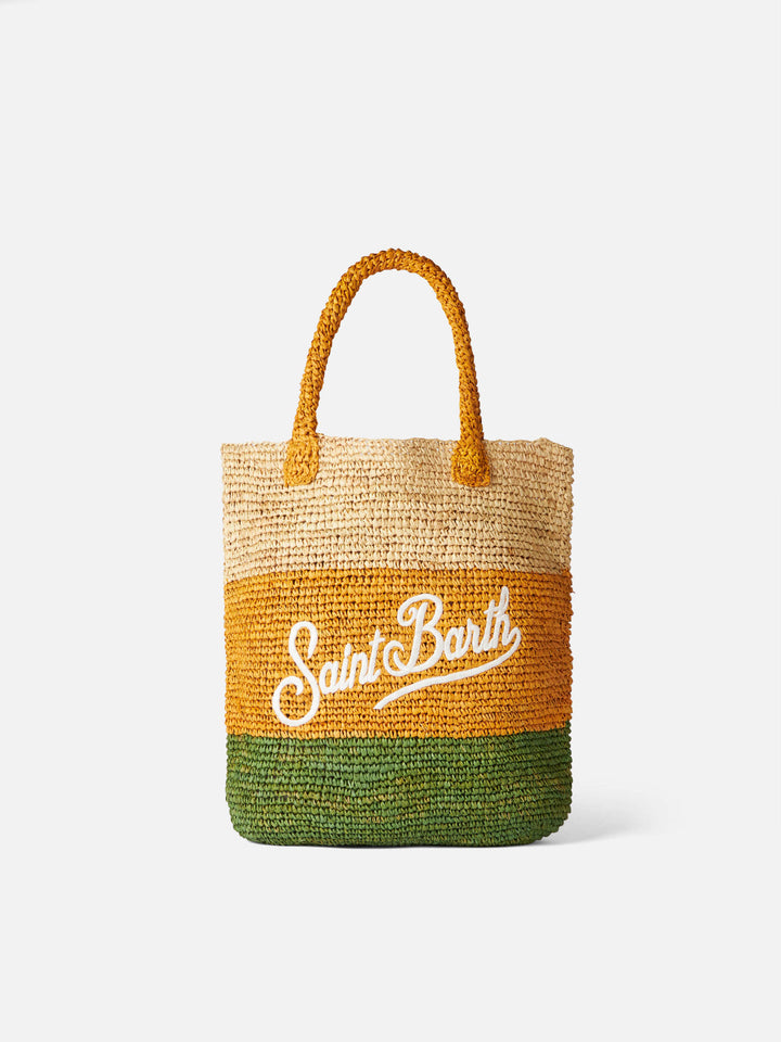Raffia bucket bag with multicolor stripes and embroidery - MC2 Saint Barth