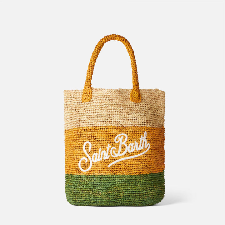 Raffia bucket bag with multicolor stripes and embroidery - MC2 Saint Barth