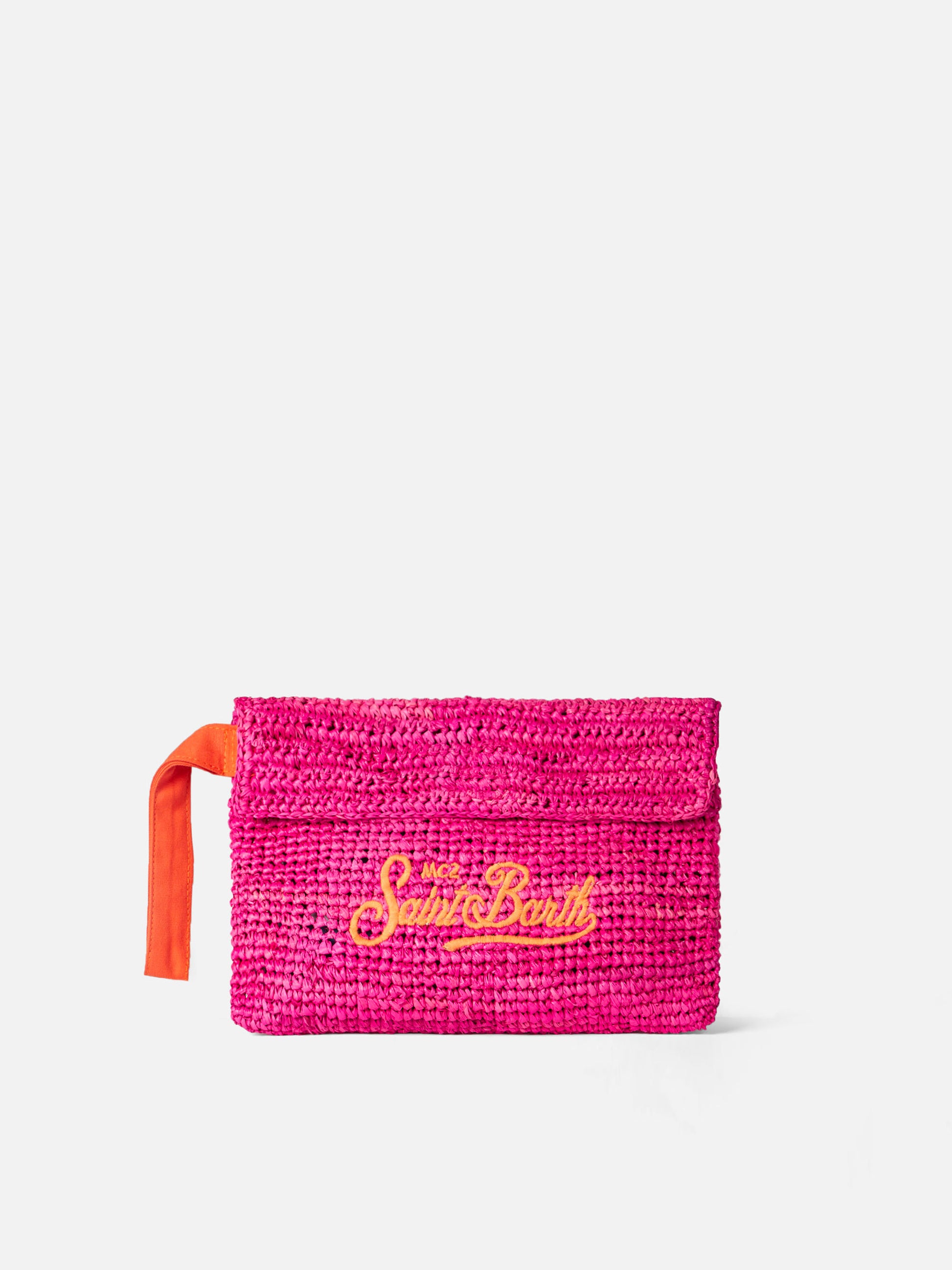 Raffia fuchsia pouch bag with Saint Barth embroidery - MC2 Saint Barth
