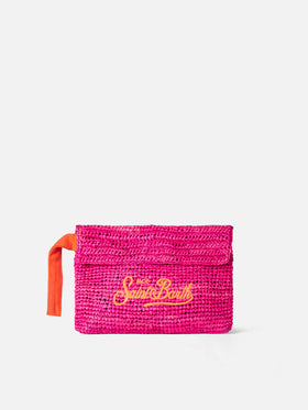 Raffia fuchsia pouch bag with Saint Barth embroidery - MC2 Saint Barth