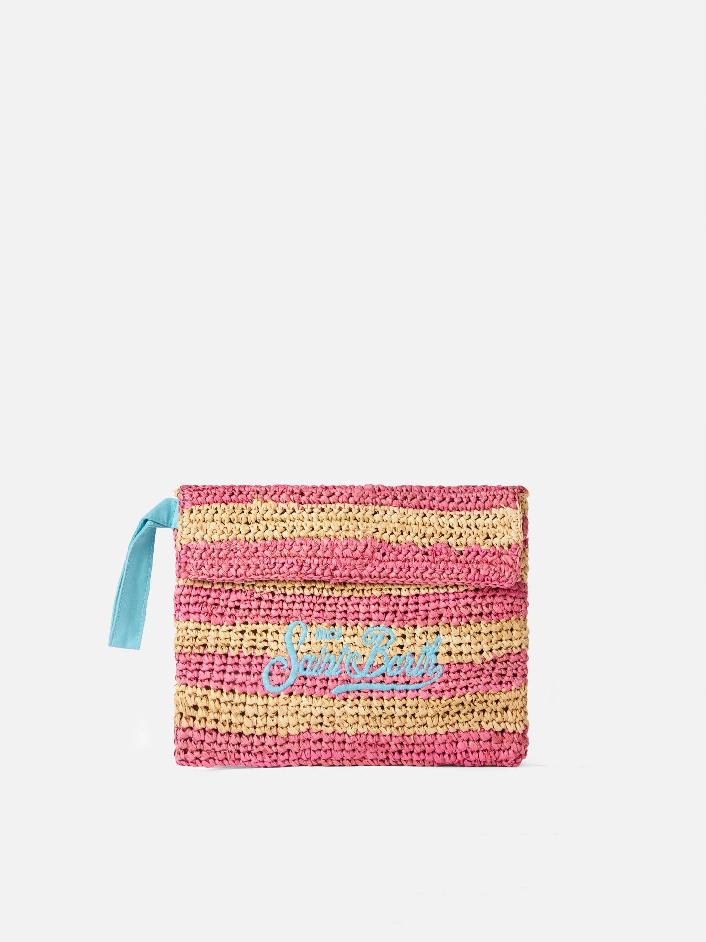 Raffia striped pouch bag with Saint Barth embroidery - MC2 Saint Barth