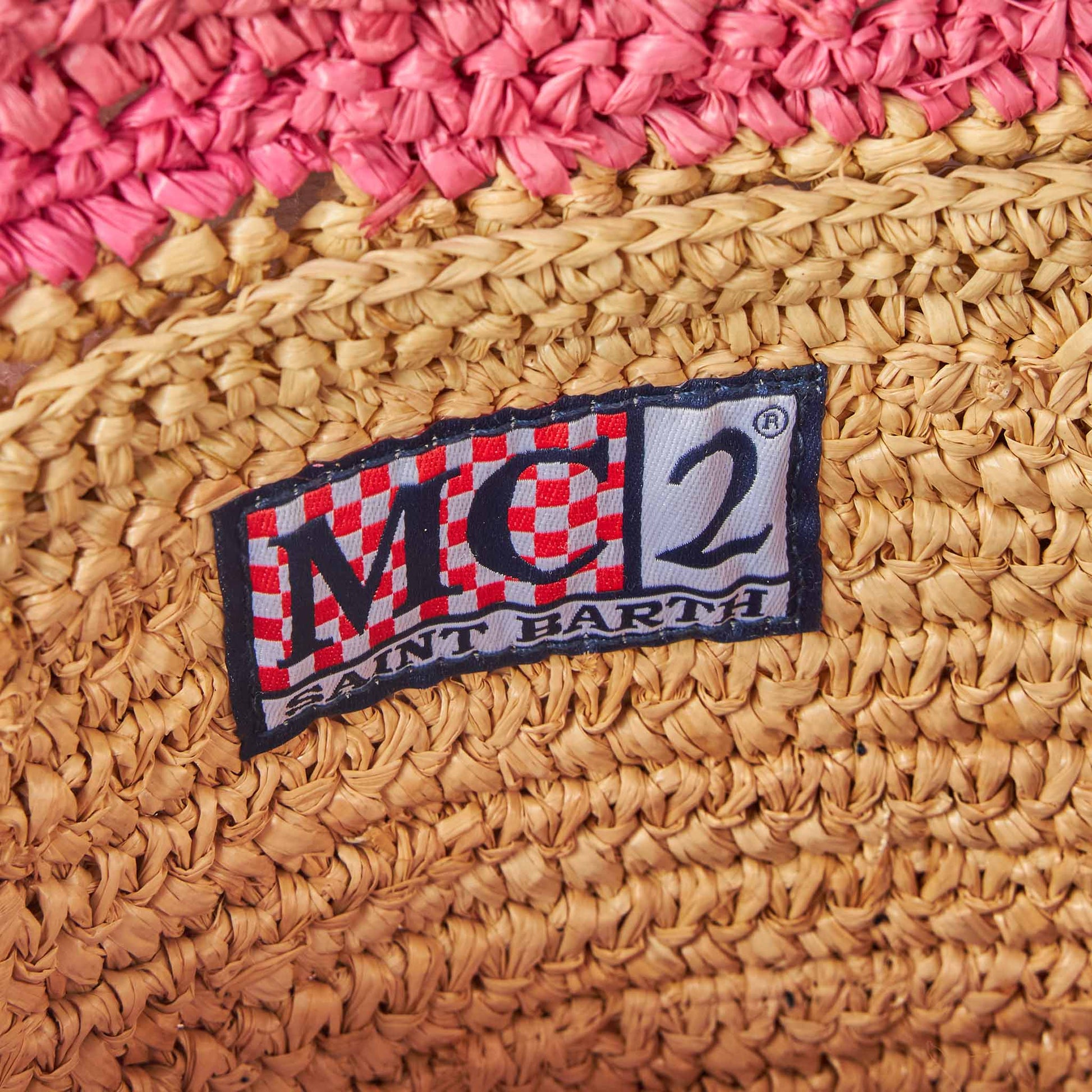 Raffia striped pouch bag with Saint Barth embroidery - MC2 Saint Barth