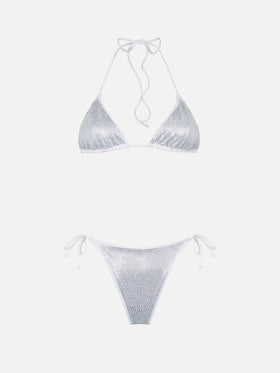 Bikini da donna a triangolo bianco con strass