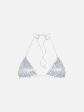 Woman triangle top swimsuit with silver strass
