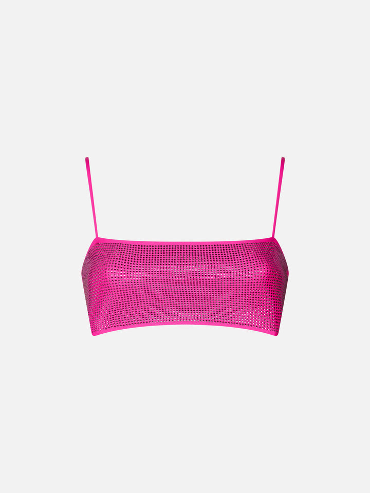 Woman bandeau fuchsia top with rhinestones - MC2 Saint Barth