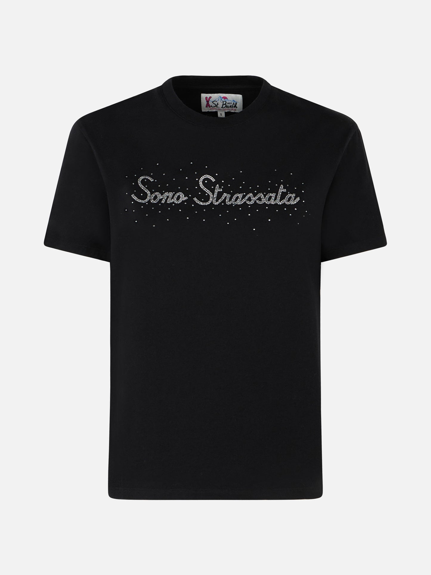 Woman heavy cotton t-shirt with Sono Strassata rhinestones print - MC2 Saint Barth