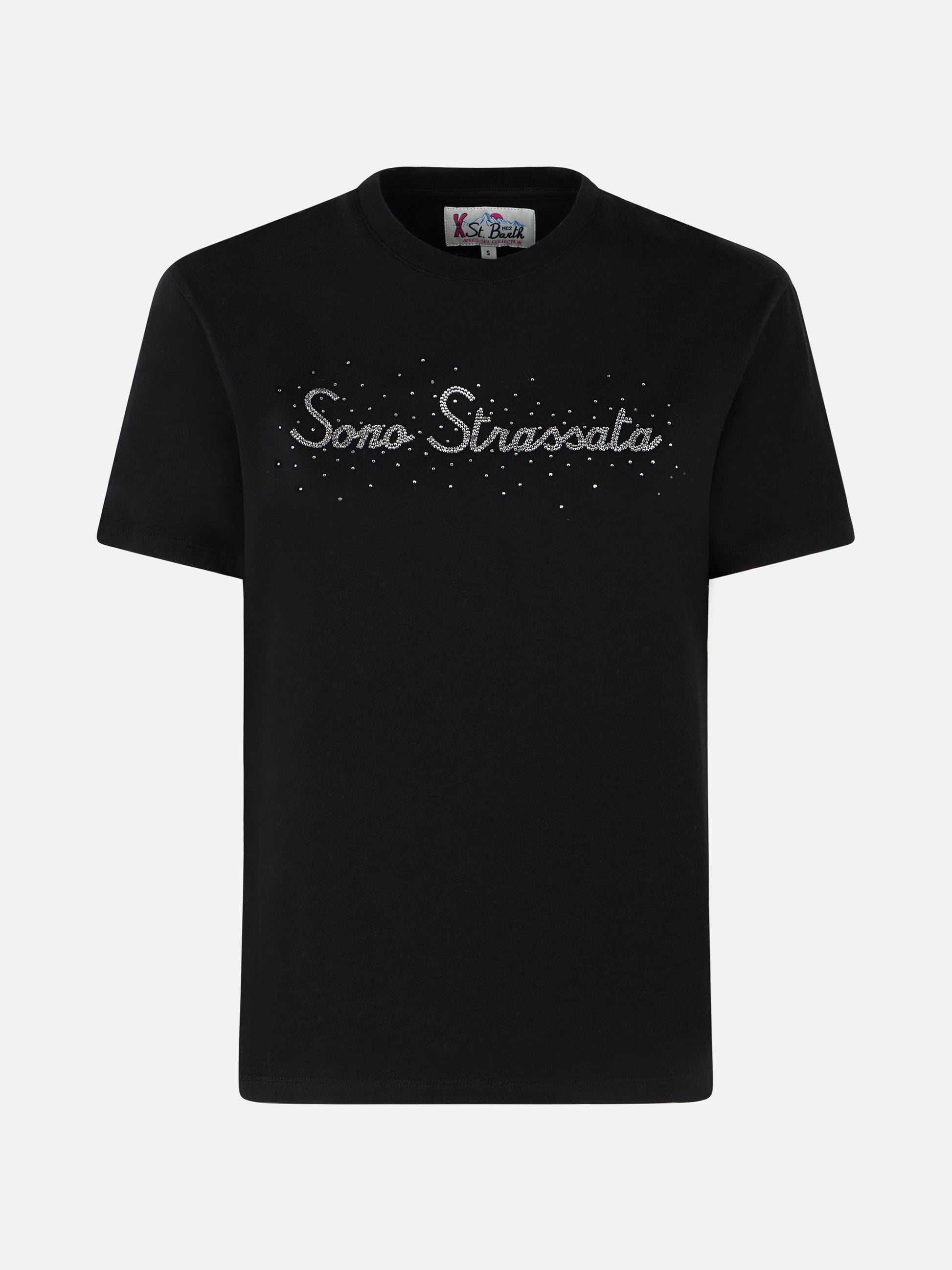 Woman heavy cotton t-shirt with Sono Strassata rhinestones print - MC2 Saint Barth
