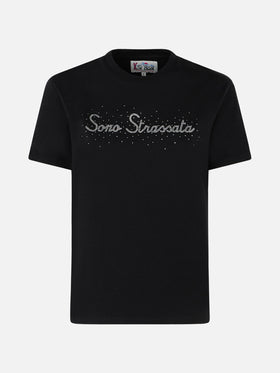 Woman heavy cotton t-shirt with Sono Strassata rhinestones print - MC2 Saint Barth