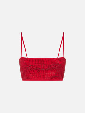 Top donna a fascia rosso con strass
