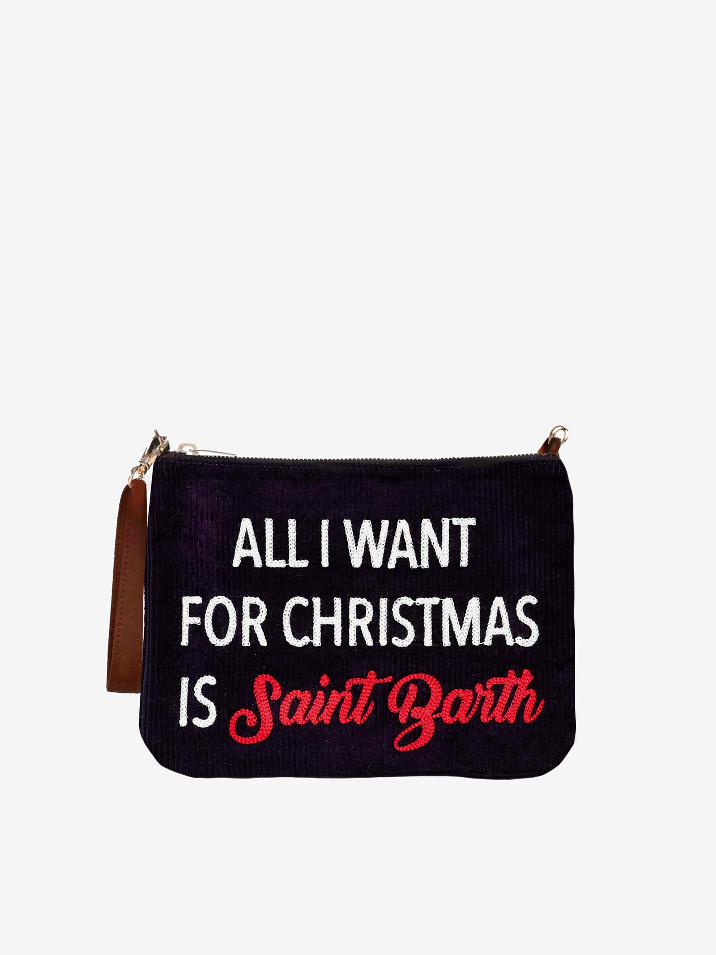 Parisienne velvet cross-body pouch bag with All I want for Christmas is Saint Barth embroidery - MC2 Saint Barth