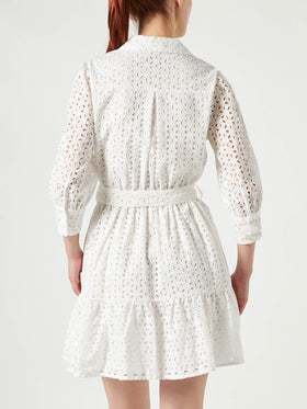 White cotton short dress Daisi with embroideries