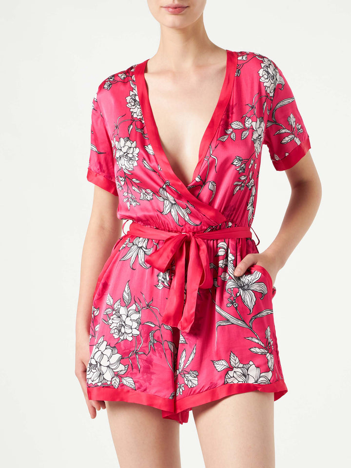 Red short jumpsuit with white flower print - MC2 Saint Barth