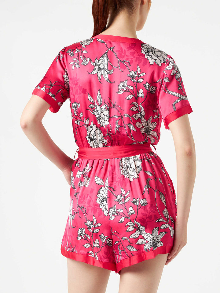 Red short jumpsuit with white flower print - MC2 Saint Barth