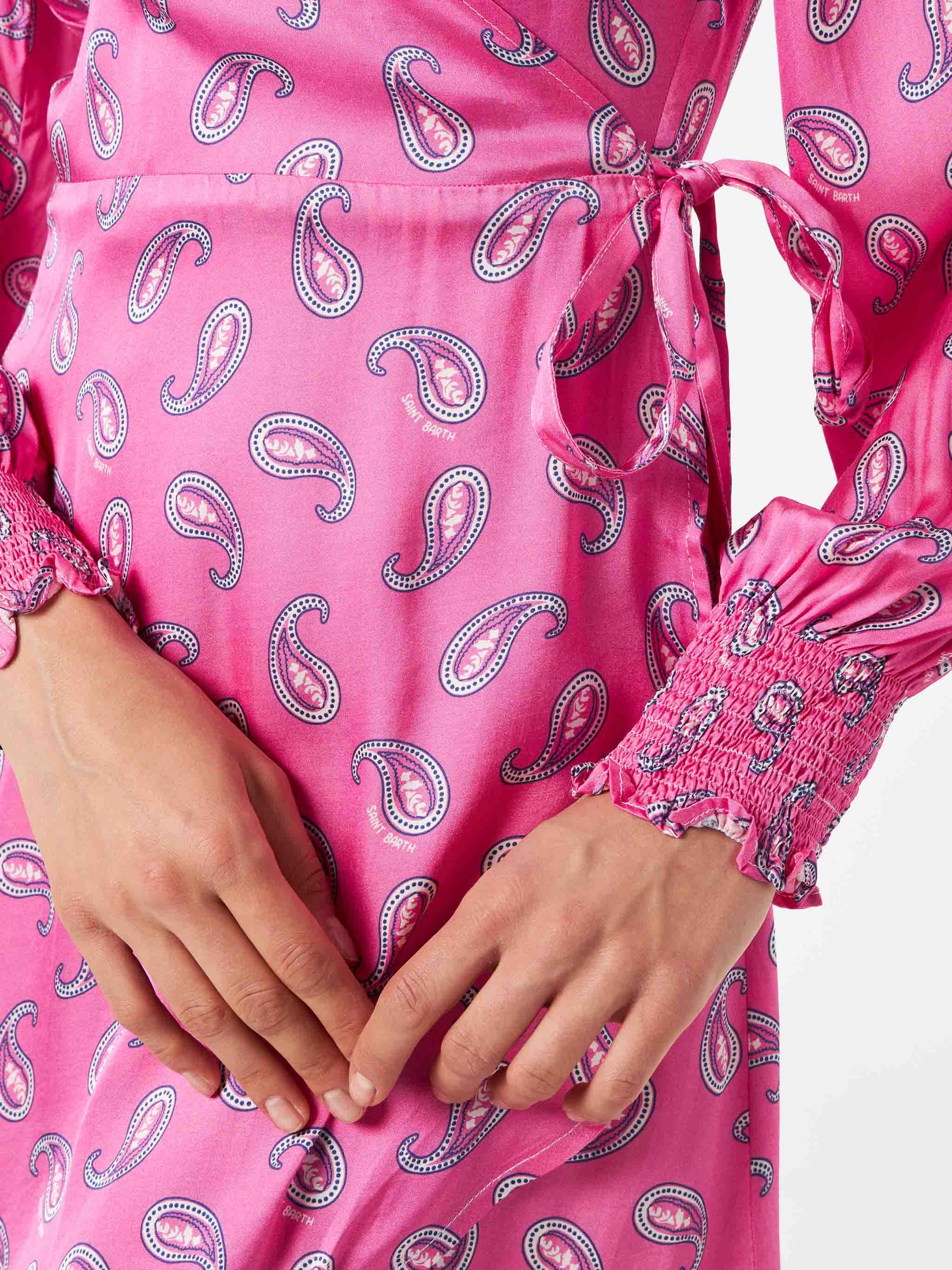 Satin wrap dress with paisley print - MC2 Saint Barth