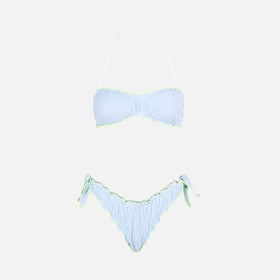 Bikini da donna a fascia in seersucker con stampa a righe