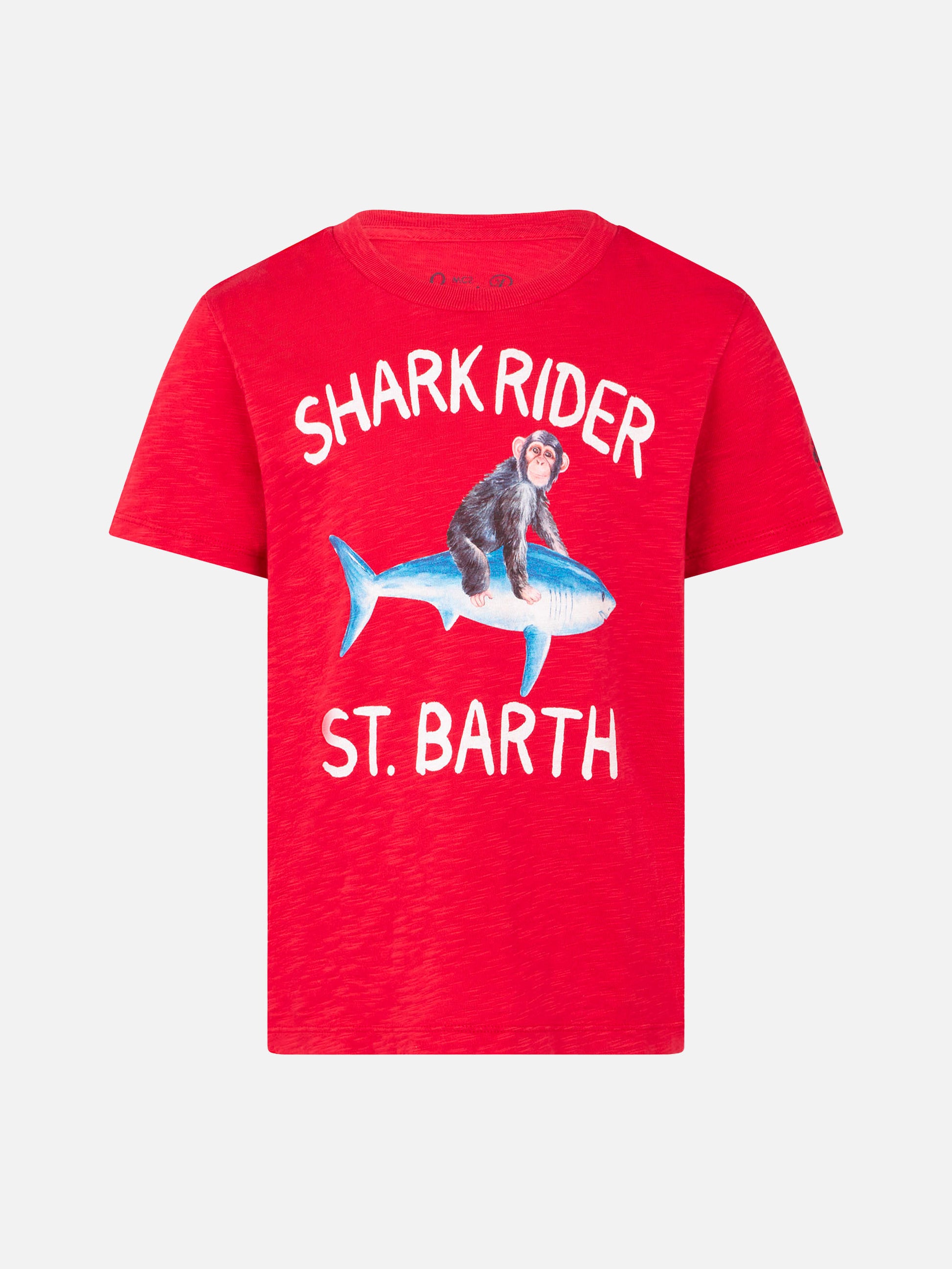 red boy's t-shirt shark rider St Barth print - MC2 Saint Barth