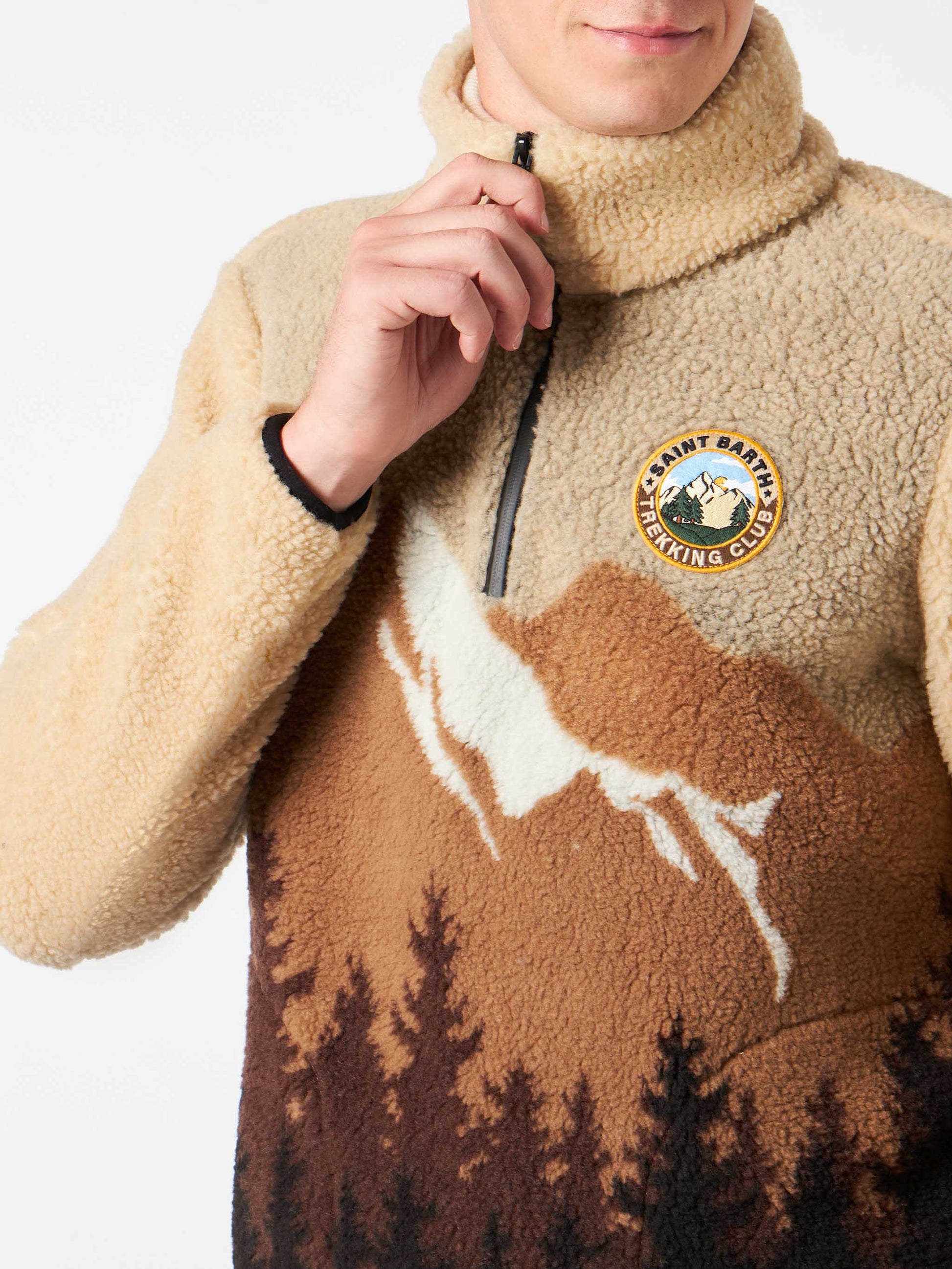 Man sherpa zipped jacket with Saint Barth patch - MC2 Saint Barth