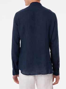 Man blue linen shirt with flower embroidery - MC2 Saint Barth