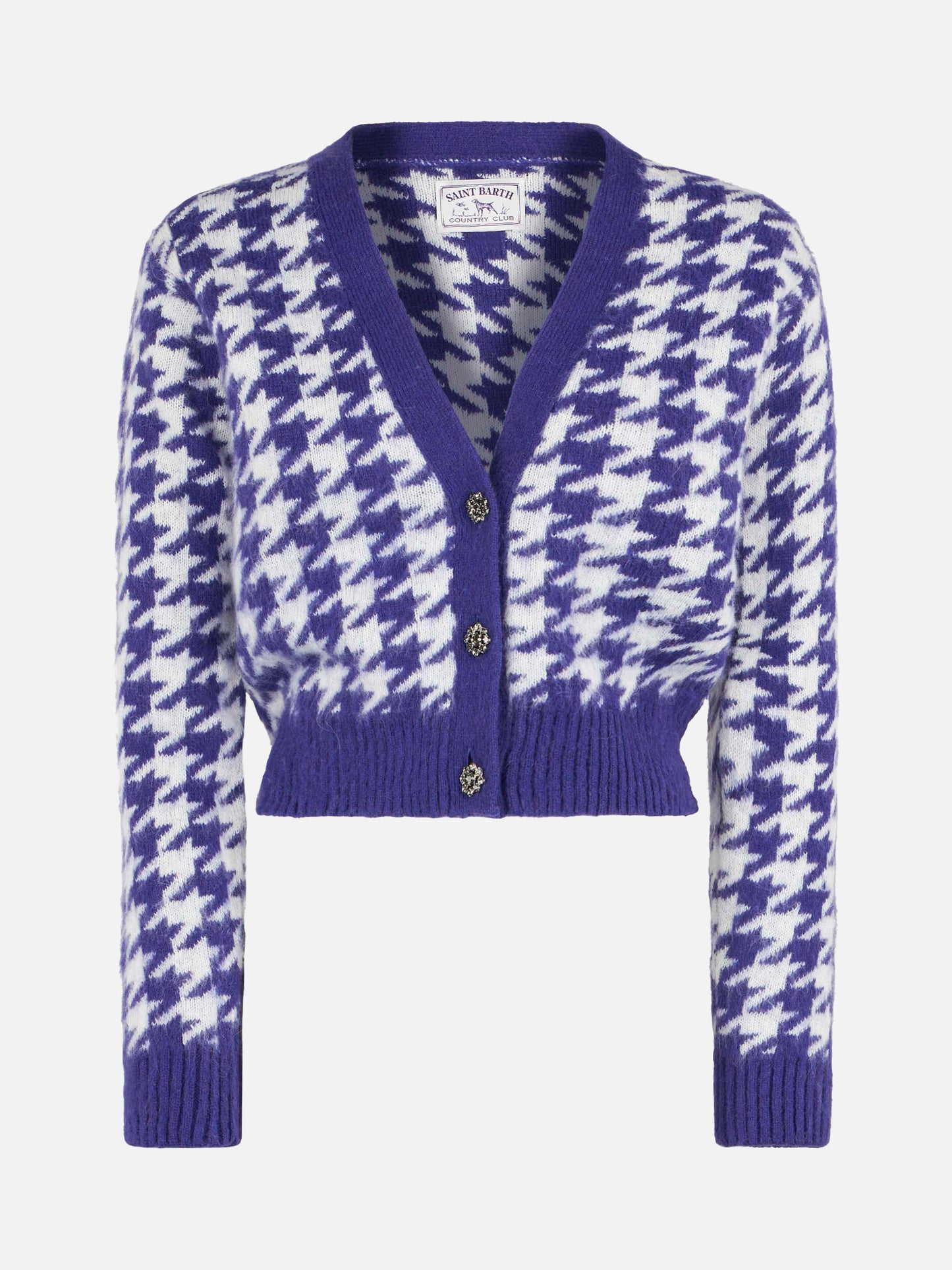 Cardigan crop da donna con bottoni gioiello