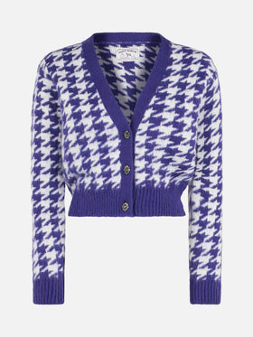 Cardigan crop da donna con bottoni gioiello