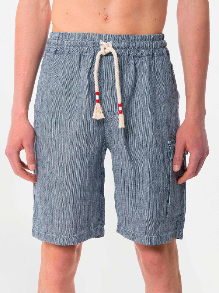 Striped denim color linen bermuda shorts - MC2 Saint Barth