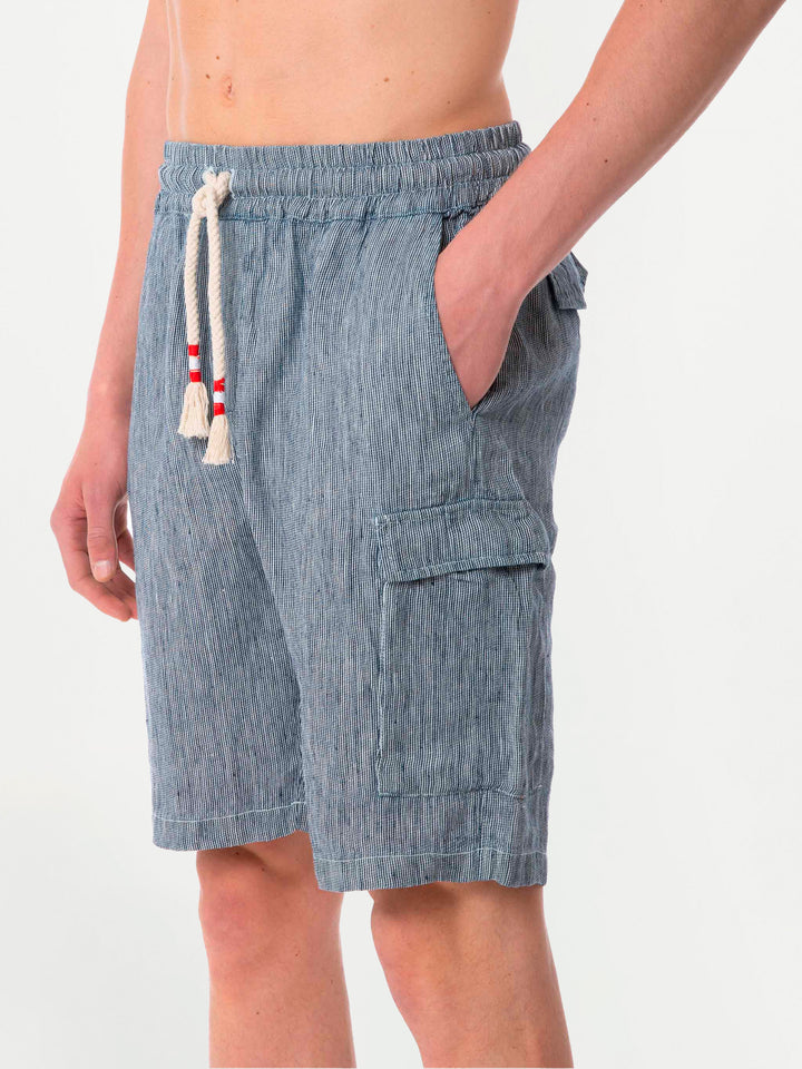 Striped denim color linen bermuda shorts - MC2 Saint Barth
