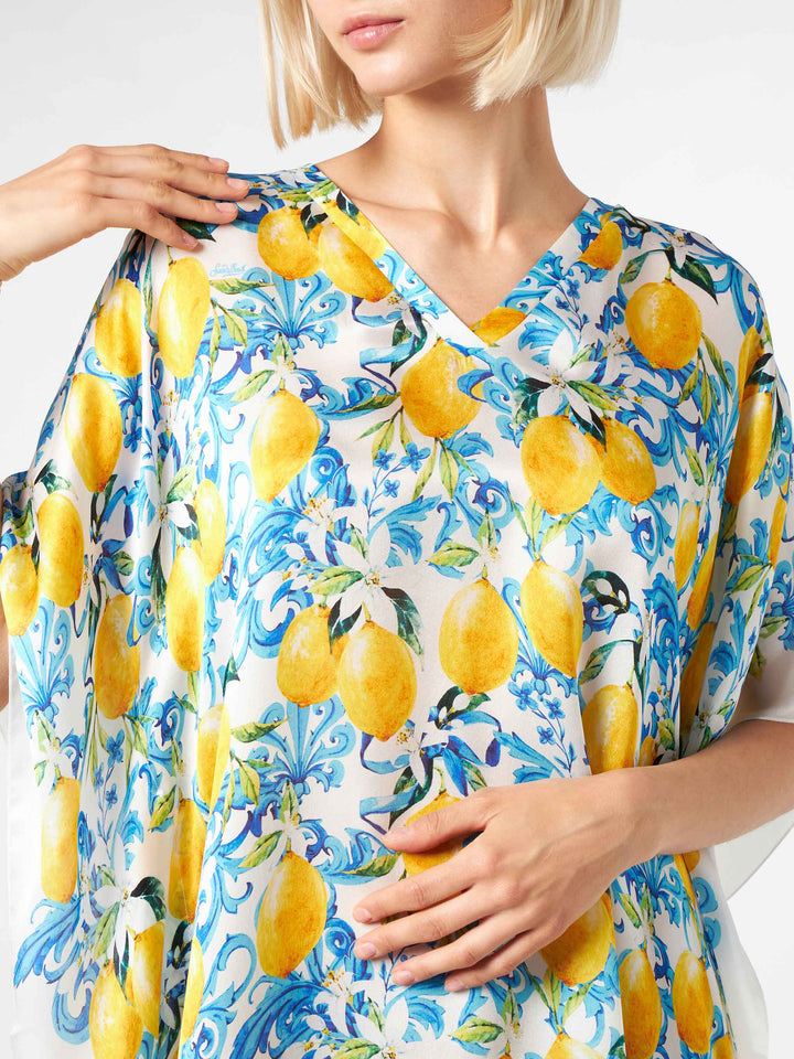 Lemons and maiolica print silk caftan - MC2 Saint Barth