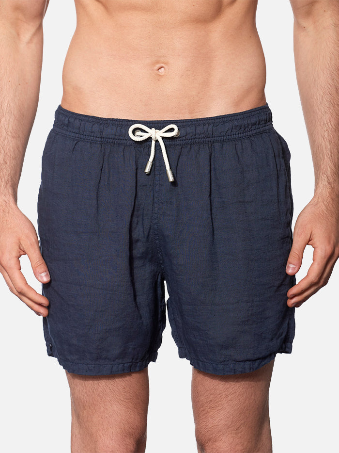 Solid blue mid-length linen swim shorts - MC2 Saint Barth