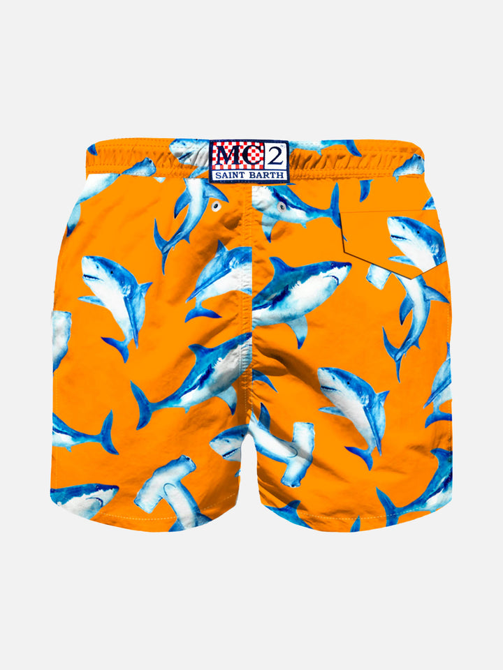 Boy light fabric swim shorts with sharks print - MC2 Saint Barth