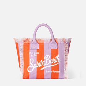 Colette cotton canvas handbag with lilac and red stripes - MC2 Saint Barth