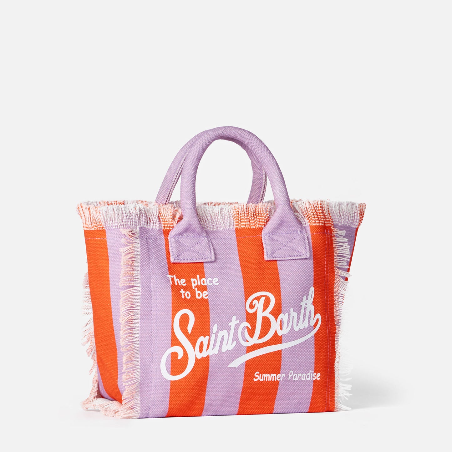 Colette cotton canvas handbag with lilac and red stripes - MC2 Saint Barth