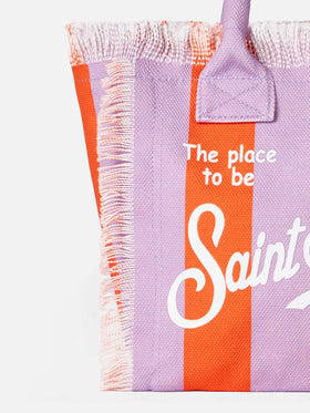Colette cotton canvas handbag with lilac and red stripes - MC2 Saint Barth