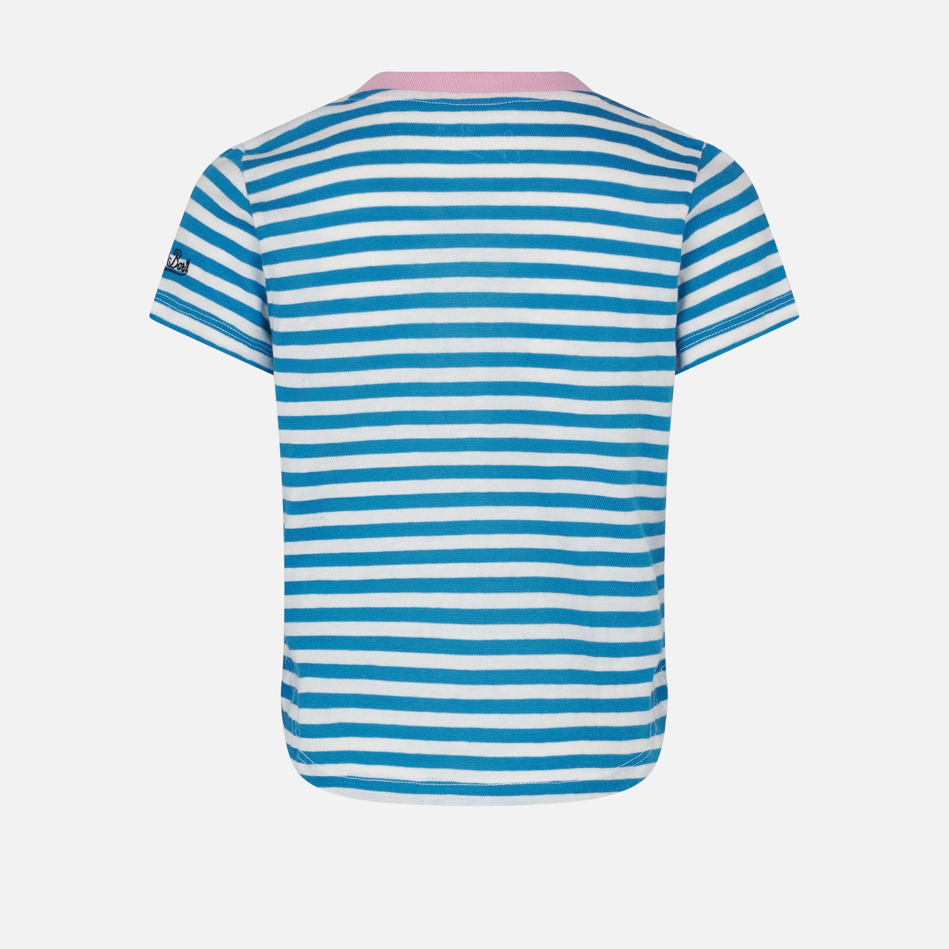 Girl striped t-shirt with Bonjour St. Barth embroidery - MC2 Saint Barth