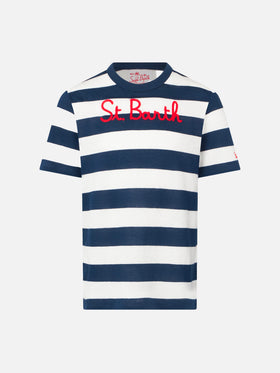 Boy blue striped t-shirt with St. Barth embroidery - MC2 Saint Barth