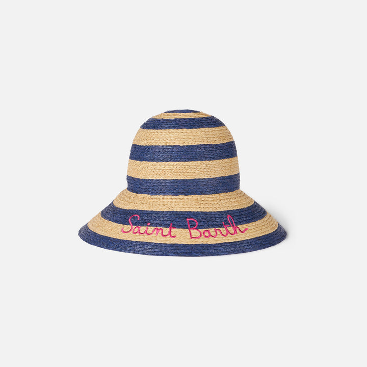 Woman straw bucket with front embroidery and stripes - MC2 Saint Barth