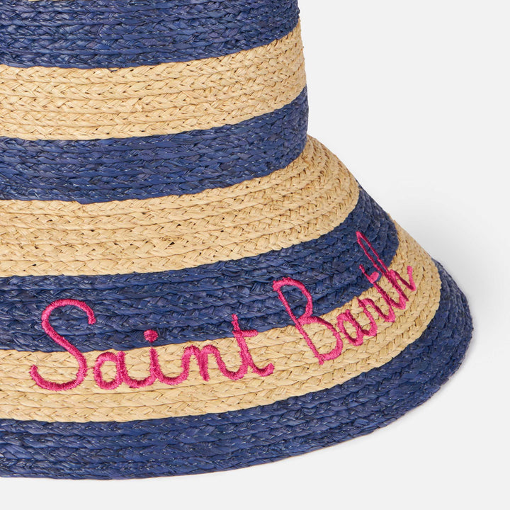 Woman straw bucket with front embroidery and stripes - MC2 Saint Barth