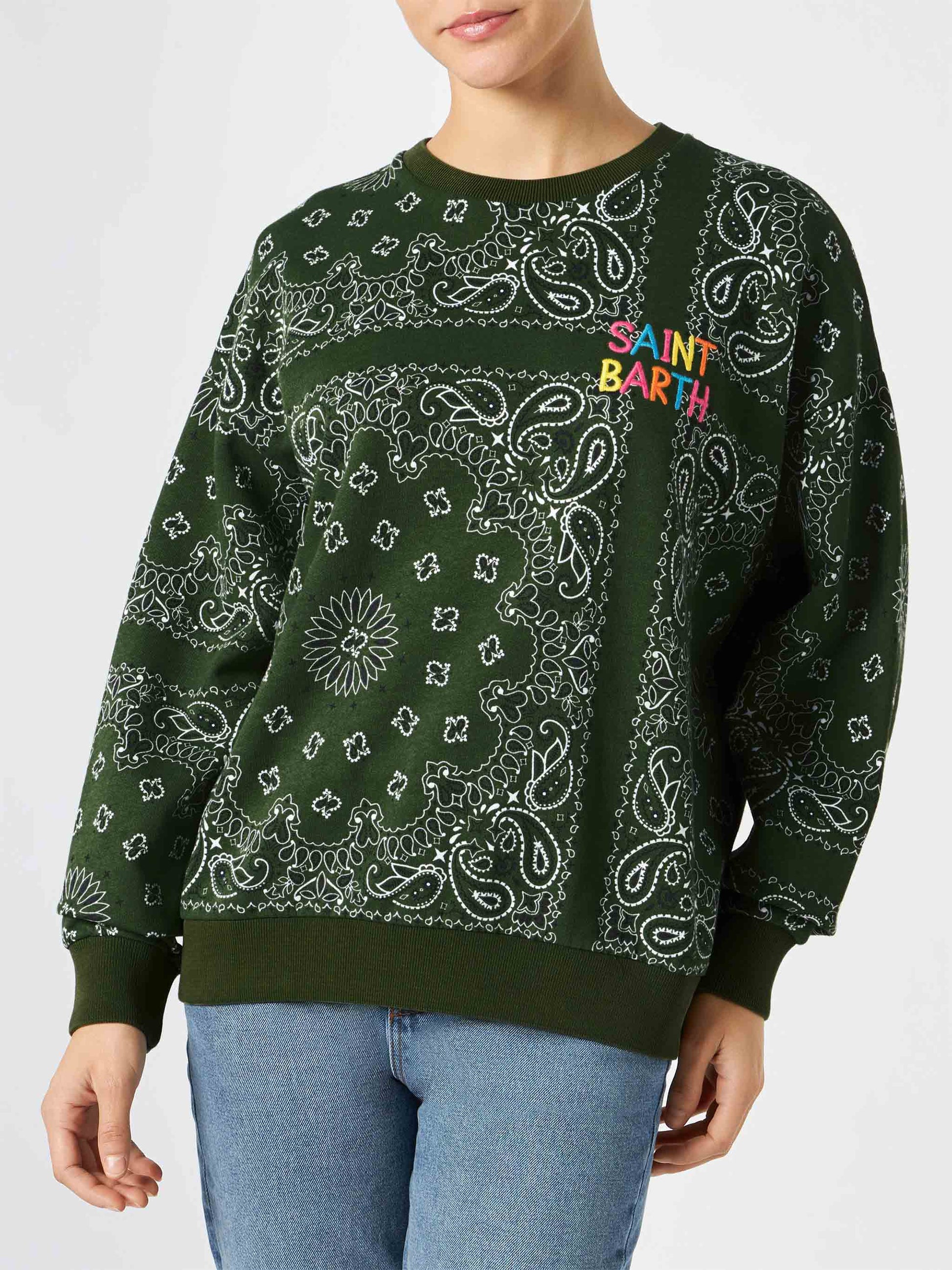 Woman cotton sweatshirt Stardust with bandanna print - MC2 Saint Barth