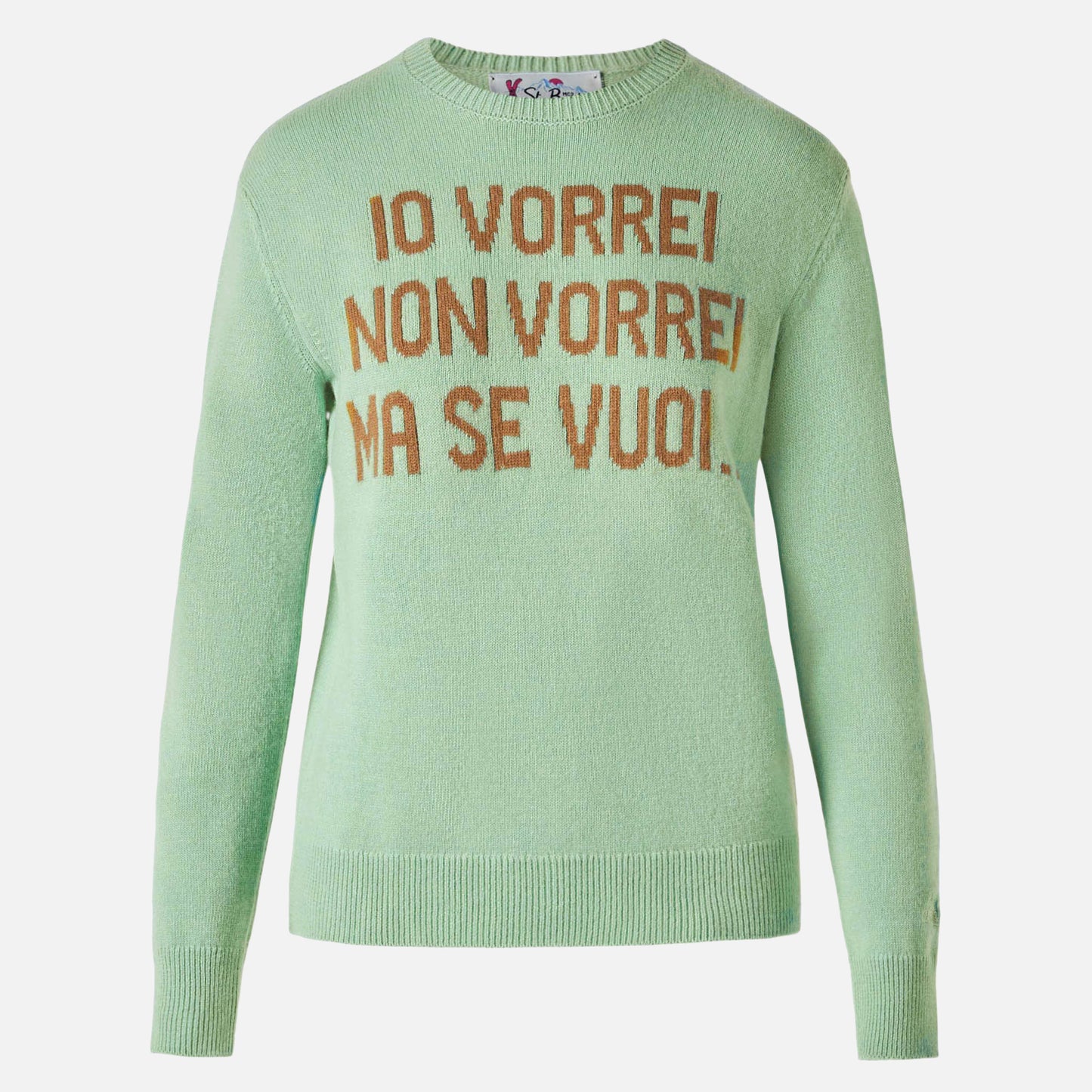 Maglione da donna verde con jacquard Vorrei non vorrei ma se vuoi