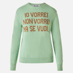 Maglione da donna verde con jacquard Vorrei non vorrei ma se vuoi