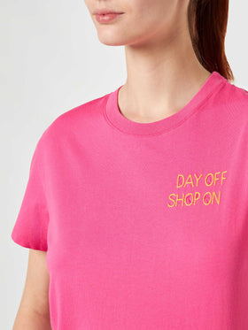 Woman fucsia cotton t-shirt with embroidery - MC2 Saint Barth