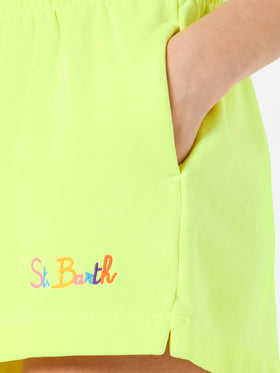 Woman fluo yellow cotton short pants